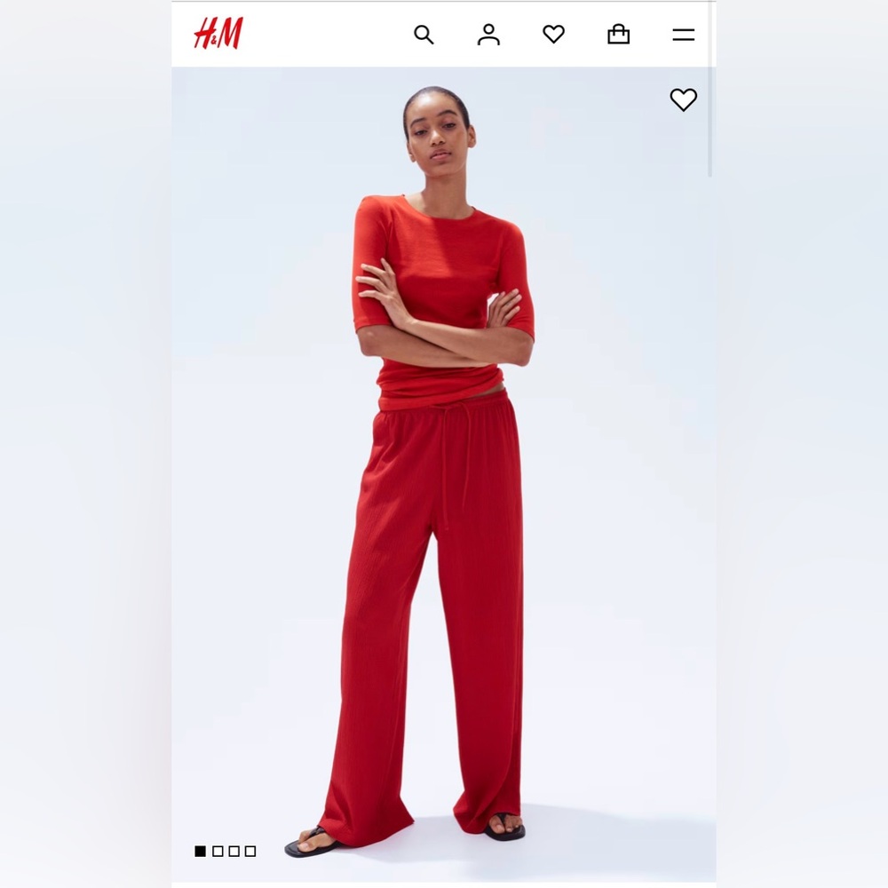 H&M Wide Leg Pull On Red Pants- Size Medium